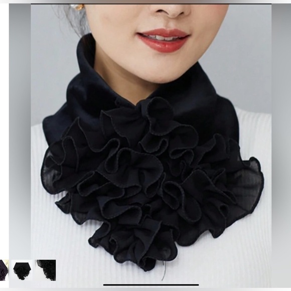 New Elegant Black Ruffled Scarf Wrap